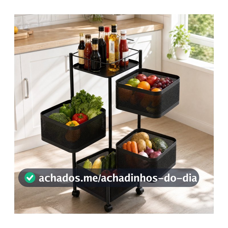 Fruteira De Chão 4 Cestos Articulados Metal Cozinha Organizador Vertical Com Rodinhas
