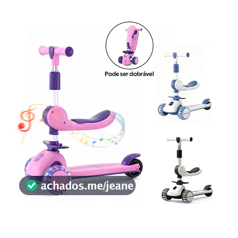 Patinete infantil 3 em 1 dobrável com LED e música suporta até 100 kg P15