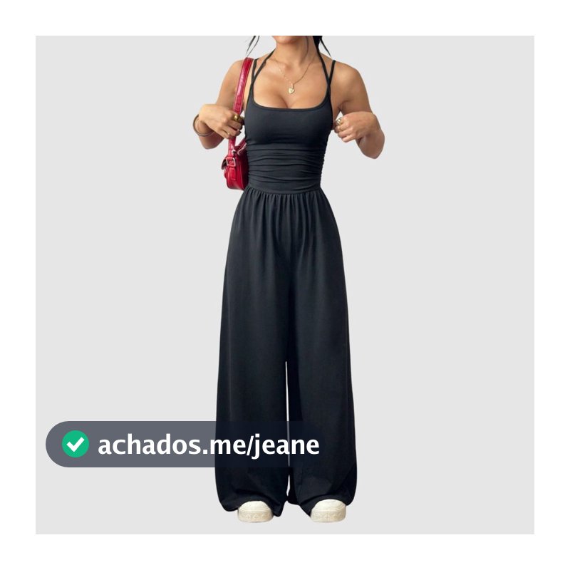 Macacão Casual Feminino Alça Dupla Modelagem Pantalona Soltinho Perna Longa Elegante