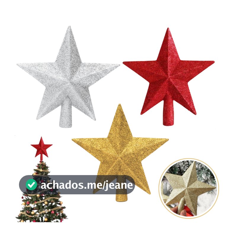 Estrela Ponteira com Glitter Árvore de Natal 15cm/20cm- Enfeite Natalino