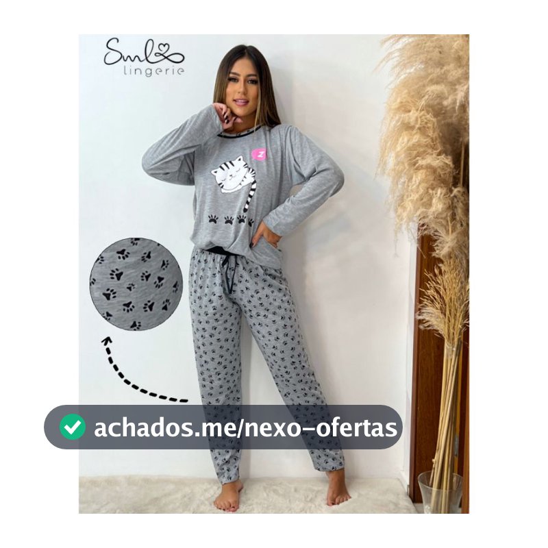 Pijama adulto malha com calça e manga comprida de inverno