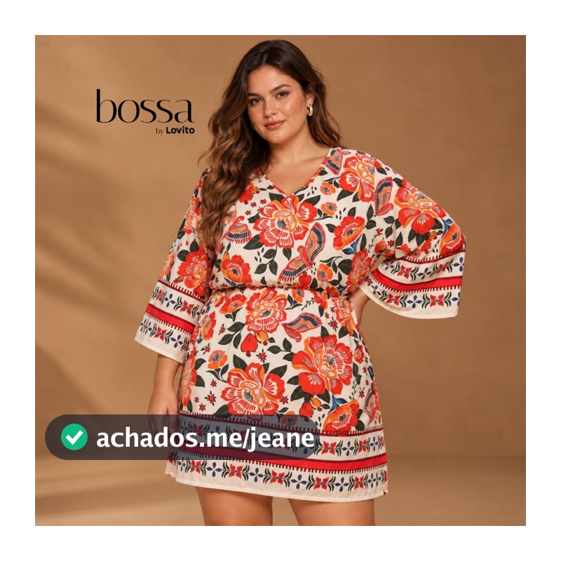 Lovito Bossa Vestido Plus Size Feminino Curto Boho Manga Ampla DRB491BRL521