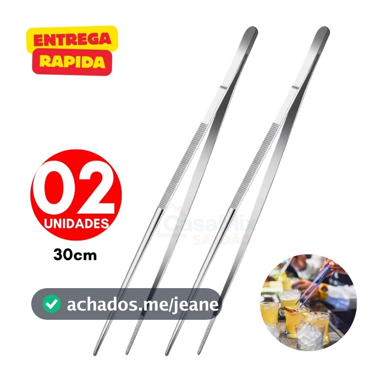 Kit 02 ou 01 Pinça Culinaria 30cm Aço Inox Profissional Restaurante Barman Bartender Bares