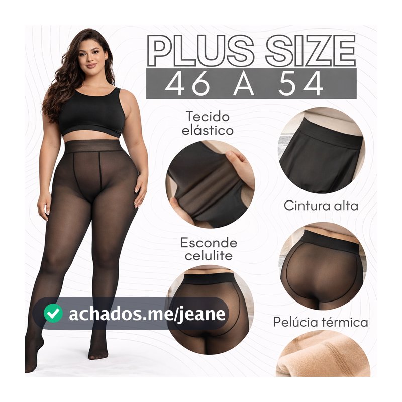 Meia-Calça Térmica Translúcida Peluciada Feminina Alta Elasticidade Plus Size 3XL/4XL 44-50 Inverno Super Quente