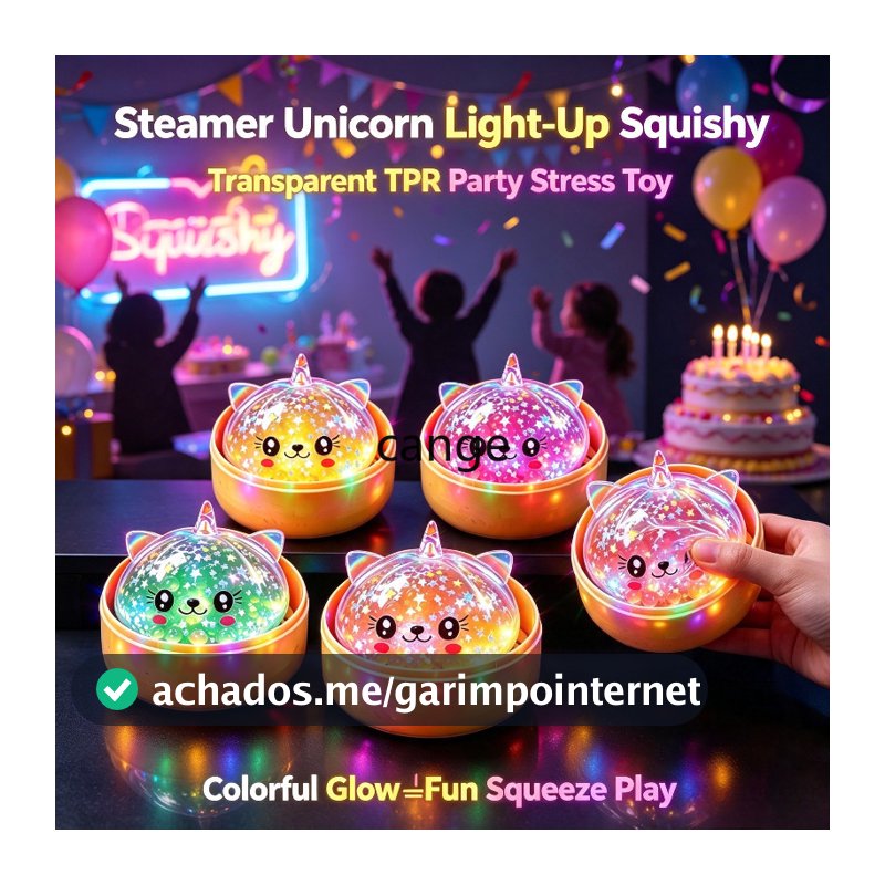 6cm LED Light-Up Unicórnio Bun Brinquedo Mole Com Cesta De Vapor Estrela Grânulo Fidget Squeeze Brilhante Alívio Do Estr