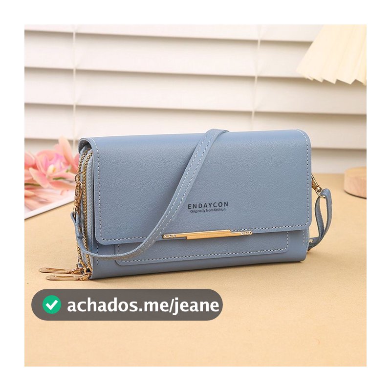 Bolsa Carteira Feminina De Transversal Ombro Couro PU Com 3 Camadas Porta-Cartões Telefone De Corpo Cruzado