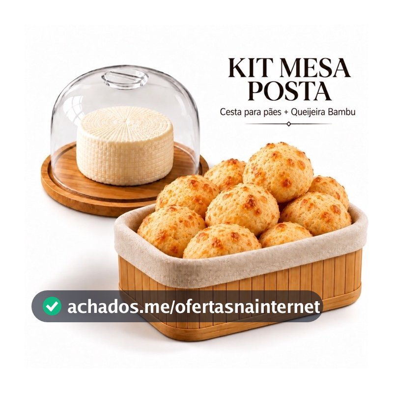 Kit Mesa Posta Queijeira Bambu Cesto de Pão Bandeja Café da Manhã Cozinha Petisqueira Porta Frios