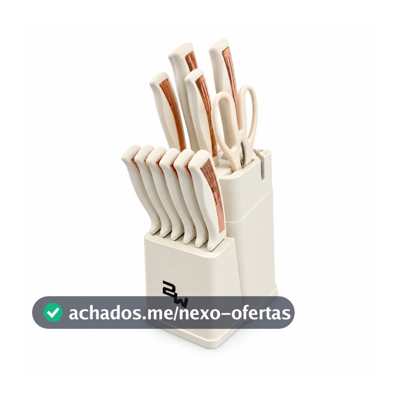 Kit de Facas 14 Peças com Suporte Afiador Integrado Tesoura e 6 Facas para Carne