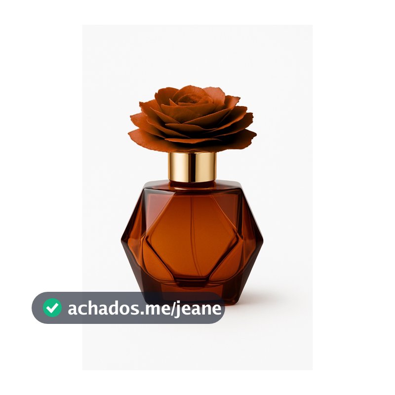 Frasco Difusor de Ambiente Vidro Âmbar Premium com Flor Decorativa e Tampa Dourada 200ML