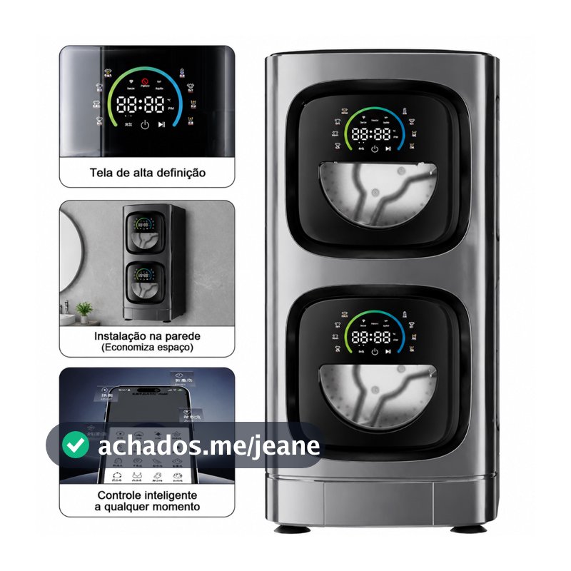 Máquina Lava e Seca Portátil com Secagem UV App Touch Screen Alta Temperatura de Mesa ou Parede