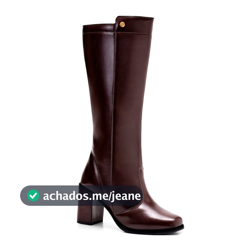 Bota Feminina Lumiss Cano Alto Salto Alto Bloco Bico Quadrado Confortável