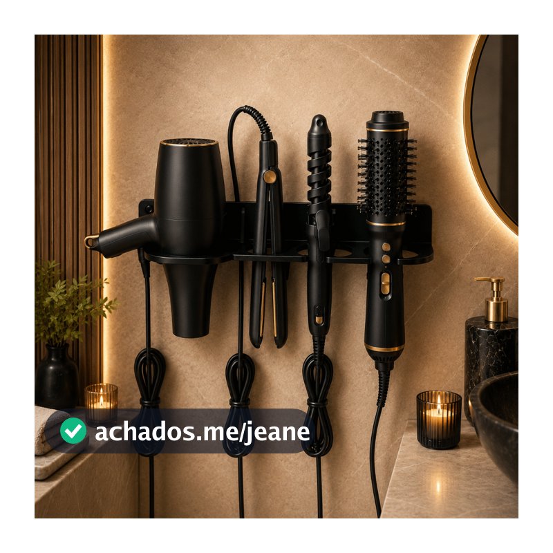 Suporte de Parede 4 em 1 para Secador, Chapinha, Babyliss e Escova elétrica