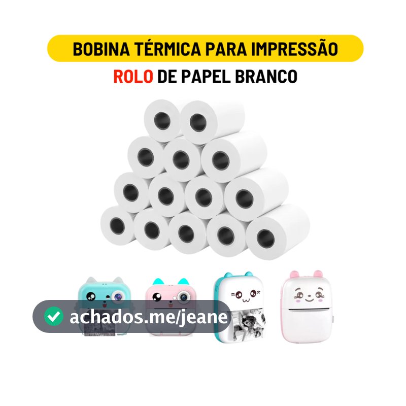 Bobina Rolo De Papel Térmico Branco Refil Para Mini Impressora Portátil e Câmera Instantânea
