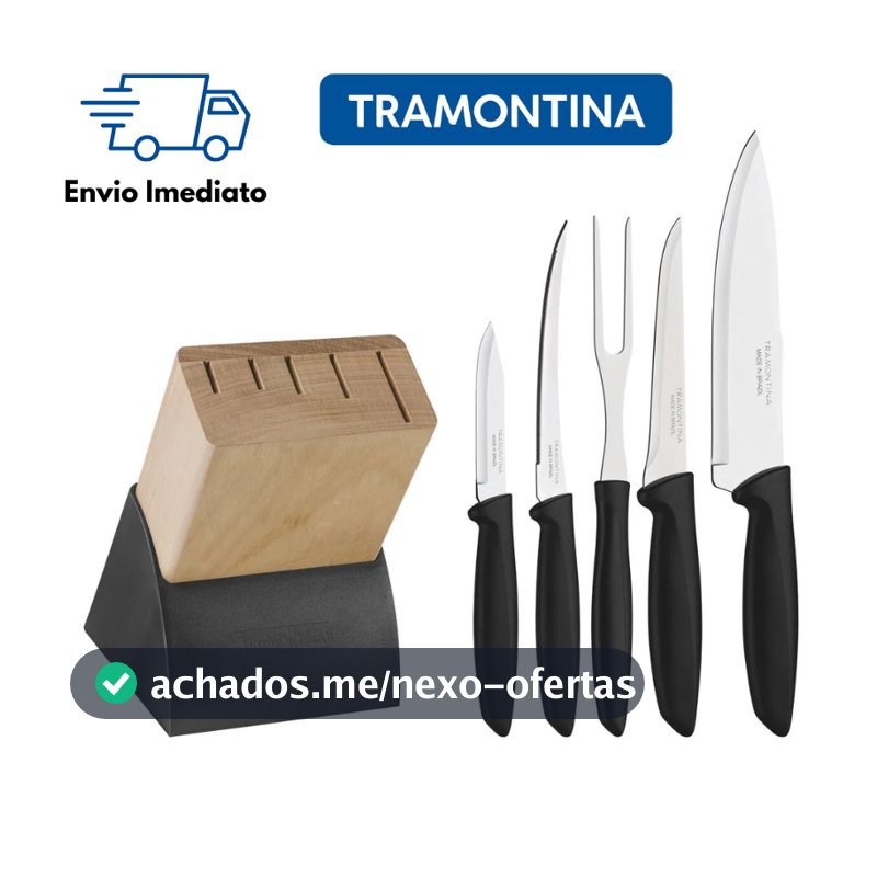 Jogo De Facas 6 Peças Tramontina Plenus Com Suporte e Cabo Preto