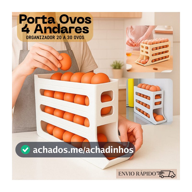 Porta Ovos 4 Andares Rolante em Plástico para Geladeira Organizador 20 a 30 Ovos