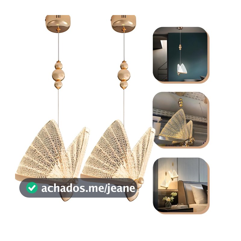 2 Pendente Luminária Wing Borboleta Dourada Bivolt 5w ENVIO IMEDIATO 2 Unidades