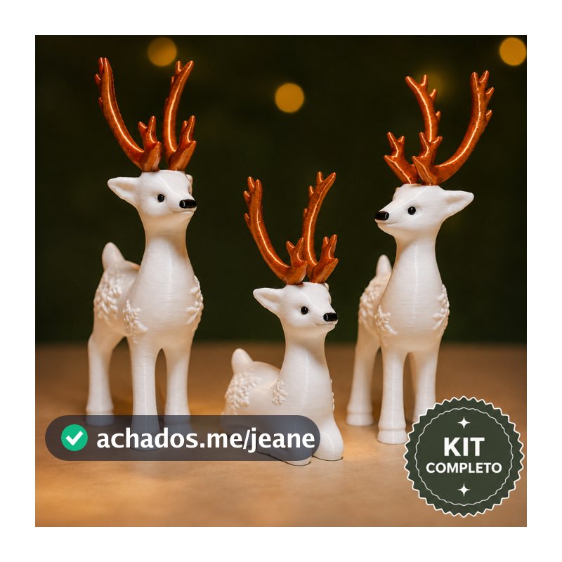 Kit 3 Renas Decorativas de Natal Branca com Chifre Dourado Enfeite Cervo Mesa Sala Decoração Natalina Minimalista