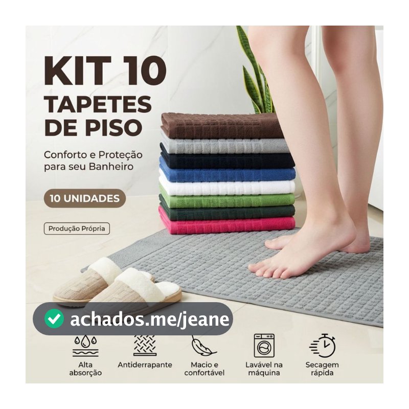 Kit 10 Toalha De Piso 45x70 Alta Absorção Tapete Banheiro Secagem Rápida