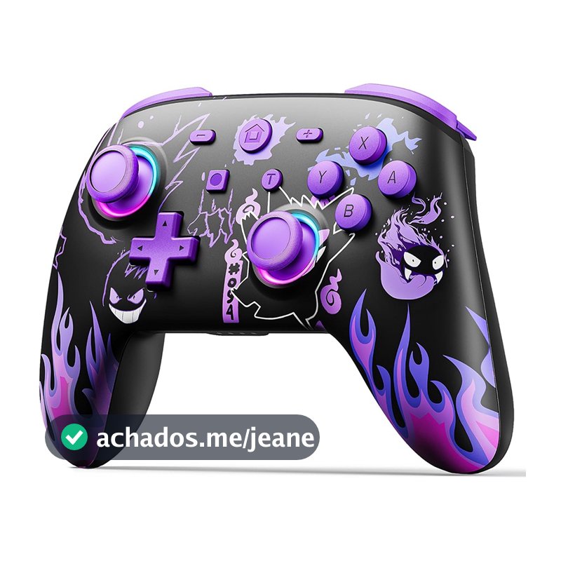 Controlador Pro Sem Fio Para Nintendo Switch/2/OLED/Lite , De Com Joystick LED/Movimento/Vibração/Turbo/Wakeup-Gengar