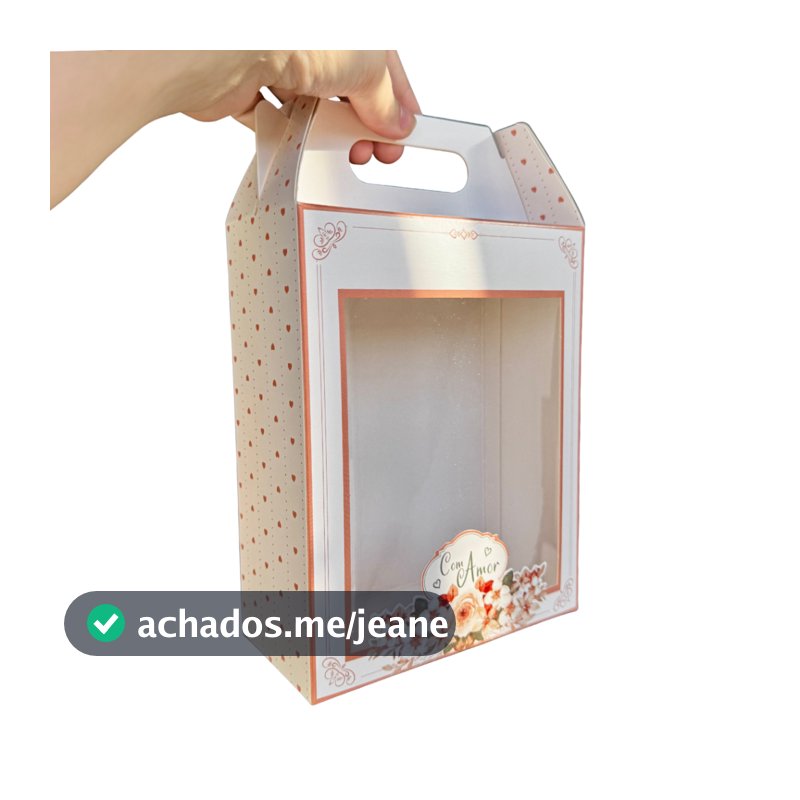 Caixa Sacola Maleta Presente M com Visor Acetato Olga Encanto Mães c/10un 16x20x7,5