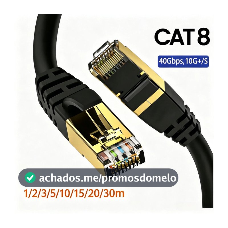 Cabo Ethernet Cat8 40Gbps 2000MHz SFTP RJ45 Blindado de Alta Velocidade e Estabilidade para Notebook