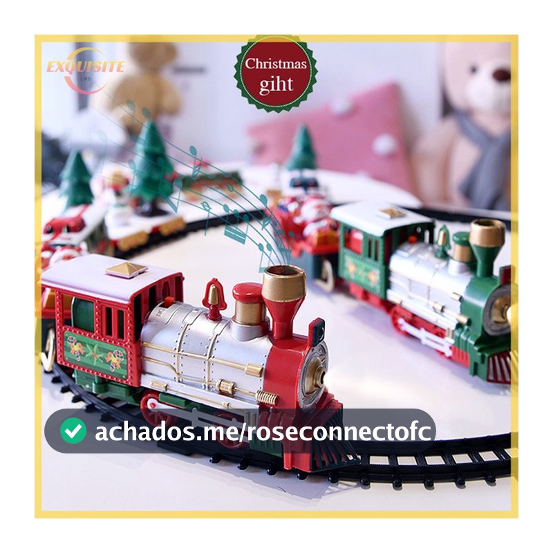 [EL] Trem De Natal Brinquedos Elétricos Decoração De Árvore Quadro De Trilho De Carro Ferroviário Com Som E Luz Presente