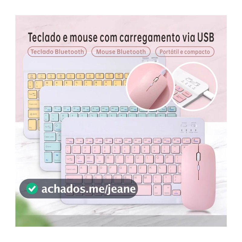 Teclado e mouse sem fio—Compatível com tablet，Notebook e celular, Recarregável e 150h de Bateria