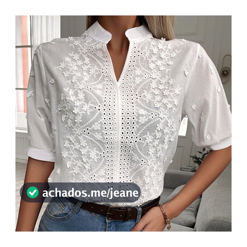 Manga Curta V-neck Lanterna Vestuário Feminino Moda Verão Blusa Feminina 2022 Bordado Algodão Camisas Brancas Blusas 14204