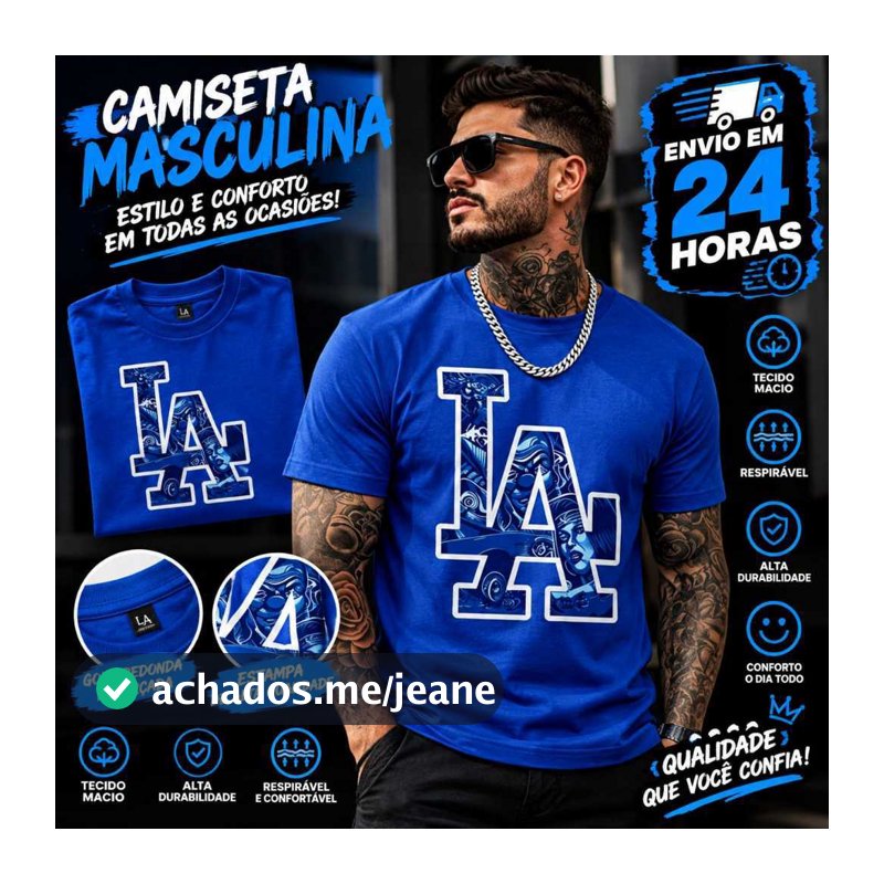 Camisa Camiseta Streetwear Masculina LA Confortável Estilosa 100% Algodão fio 30.1 Premium envio imediato
