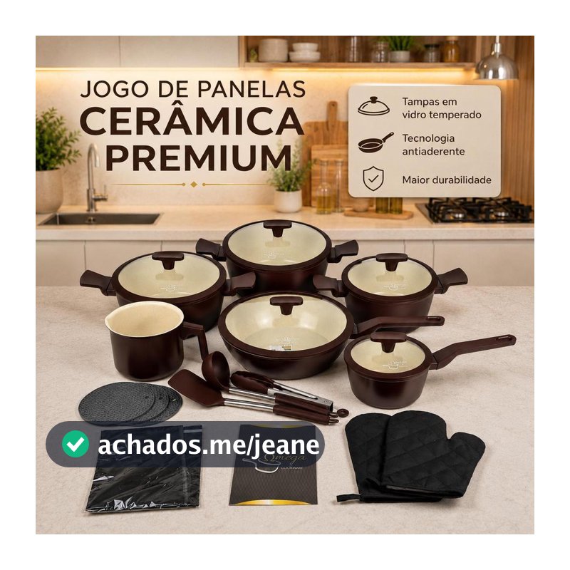 Jogo De Panela Cerâmica Premium 20 Pçs - Antiaderente Marrom Marrom-escuro