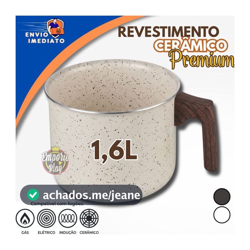 Leiteira Caneco Premium Antiaderente Cerâmica com 1,6L Café Leite e Chá
