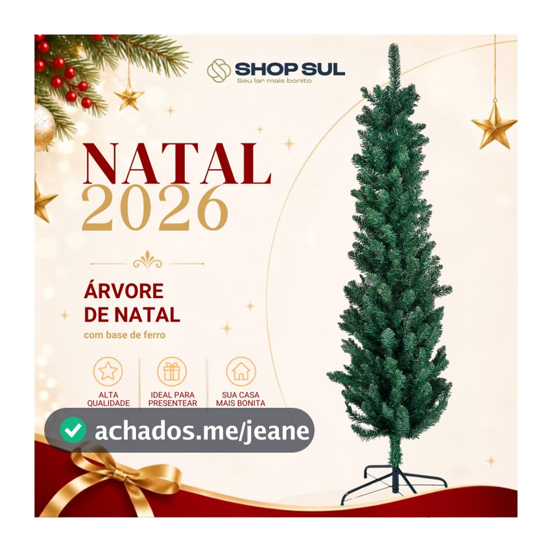 Árvore de Natal Slim Verde Luxo 150cm | 180cm com 250 Galhos  Base de Ferro