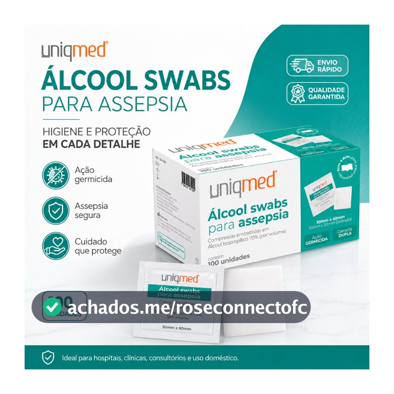 Kit Alcool Swab Isopropílico 70% Uniqmed 100 Unidades Lenço para Assepsia Sachê Profissional Dupla Camada