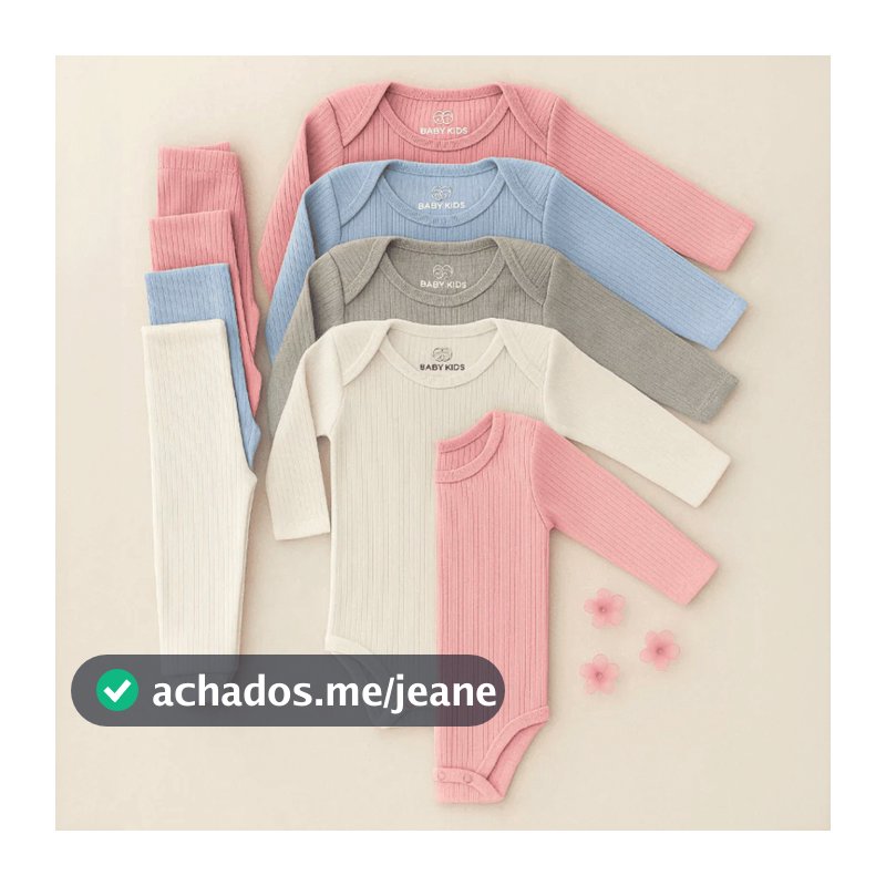 Kit Conjuntos Body Manga Longa Canelado + Mijão Liso Canelado 100% Algodão Bebê Infantil RN