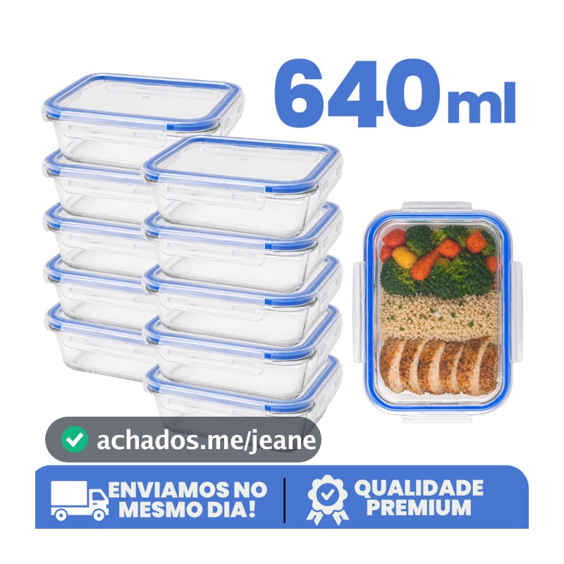 Kit 3 até 12 Potes de Vidro 640ml Hermético Marmita Fit com Tampa Travessa 4 Travas Envio Imediato