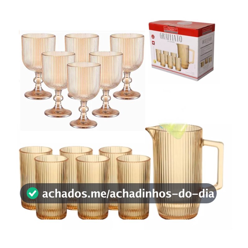 JOGO DE TAÇA, JARRA E COPOS 13 PEÇAS DE LUXO GRAFFIATO/VERSALHES COLORS