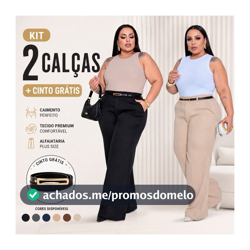 Kit 2 Calça Alfaiataria Plus Size Pantalona Wide Leg Social