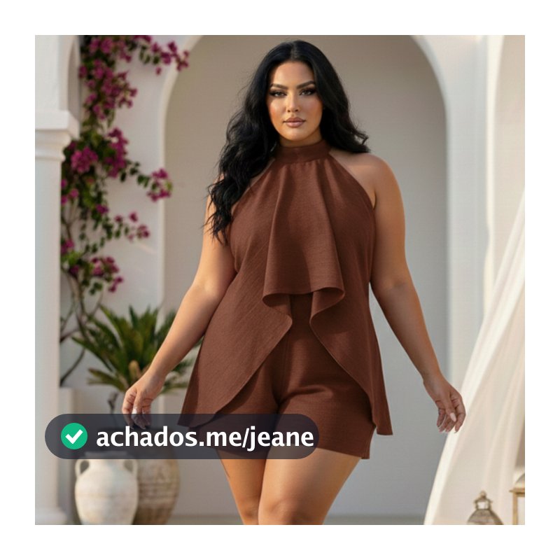 Macaquinho Plus Size Feminino Frente Única Costas Abertas