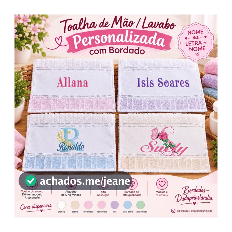 Kit com 2, 3 ou 4 Toalhas Toalhas de Boca / Mão / Lavabo Dohler com BORDADO Personalizado NOME ou LETRA + NOME