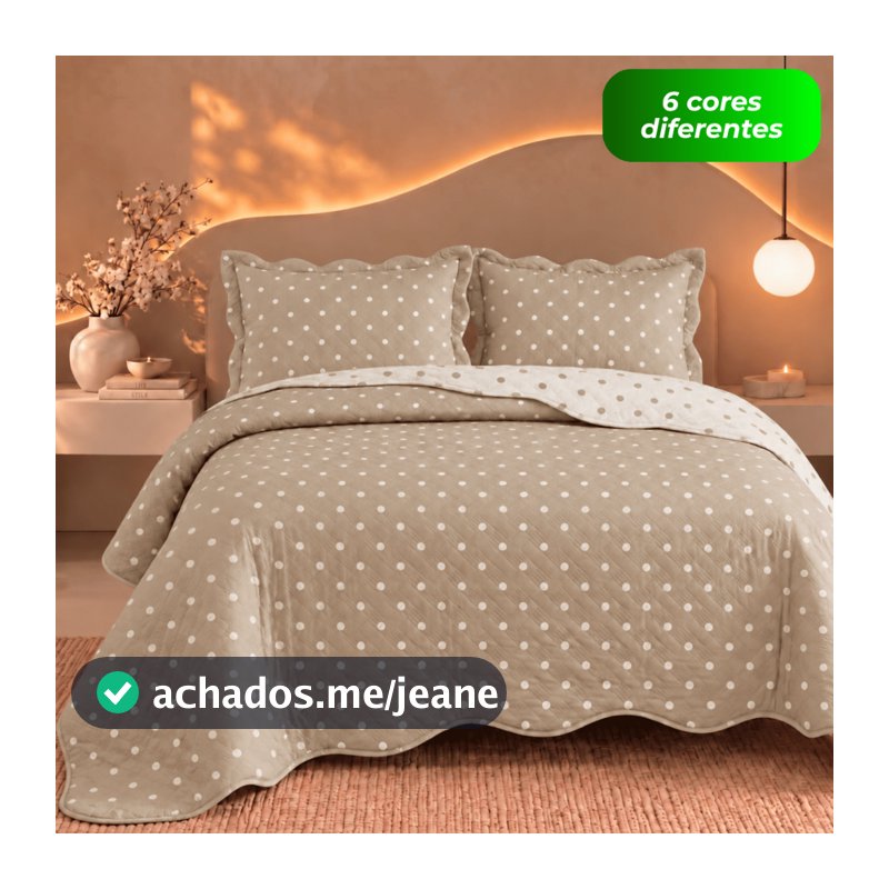 Kit Colcha Cobre Leito Super King Poá Dupla Face Matelado Microfibra 3 Peças Box Porta Travesseiros