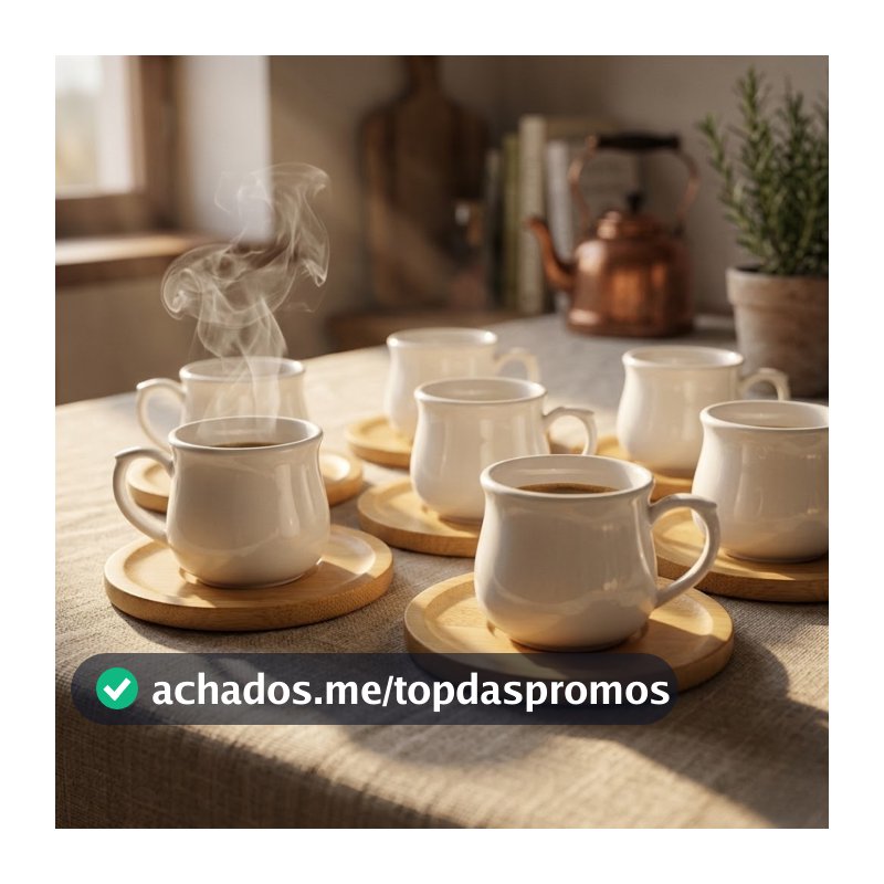 Conjunto 6 Xícaras Porcelana 90ml com 6 Pires Bambu Jogo Café Chá Mesa Posta Elegante kit xícara café