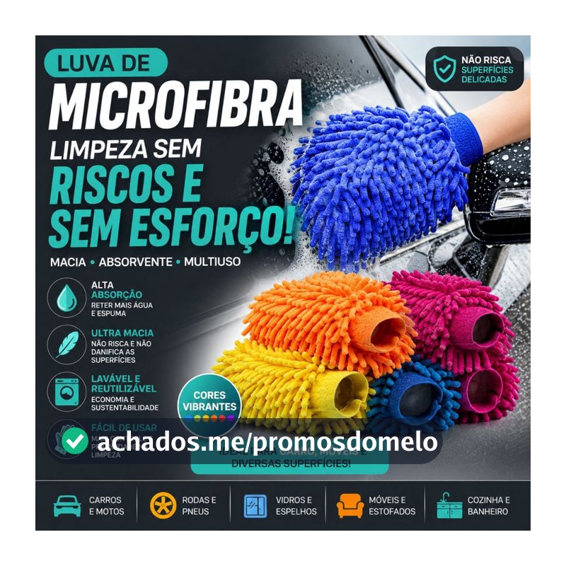 Luva de Microfibra para Limpeza de Carros, Móveis e Outras Superfícies - Multiuso - CH
