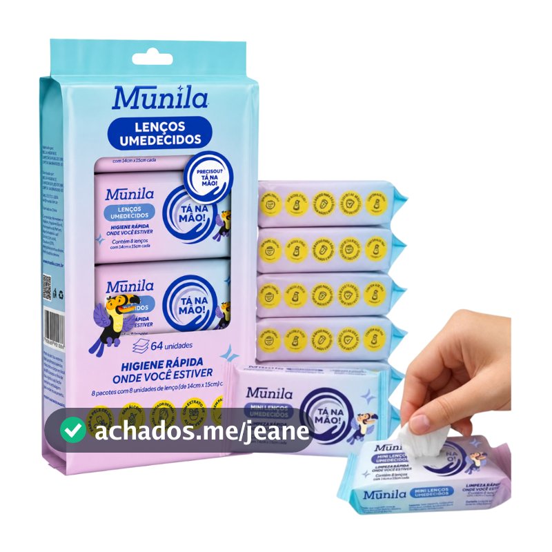 Mini Lenço Umedecido Tá na Mão Pack com 64 Lenços- Munila