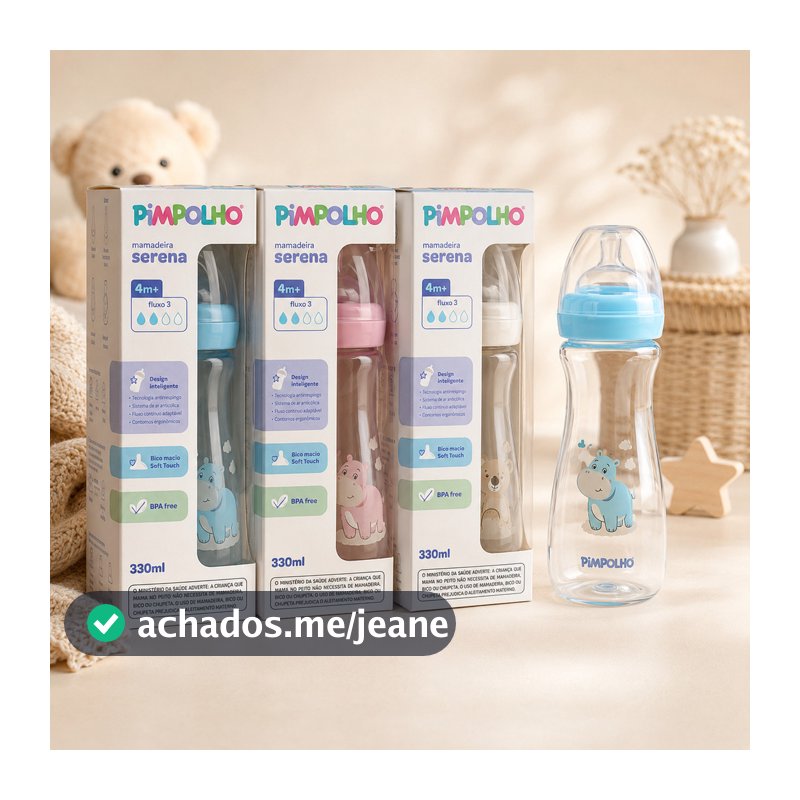 Mamadeira Infantil Pimpolho Anticólica livre BPA – Silicone Macio - 150ml/260ml/330ml