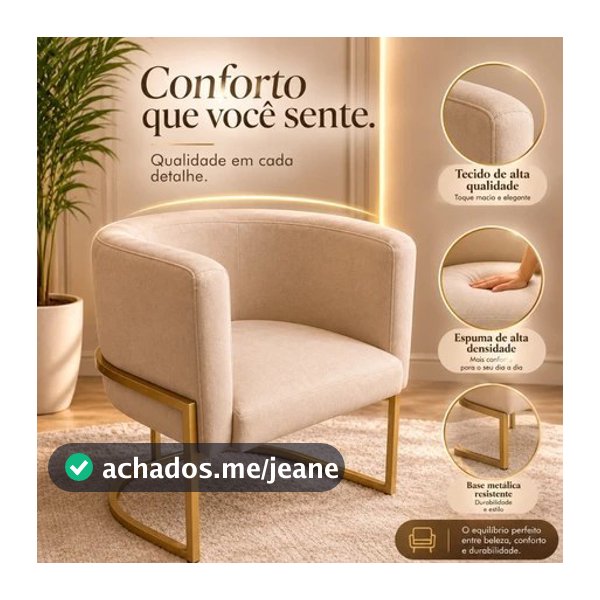 Cadeira Poltrona Luna para Escritório, Sala, Manicure, Recepção , Consultório, Salão de Beleza base dourada