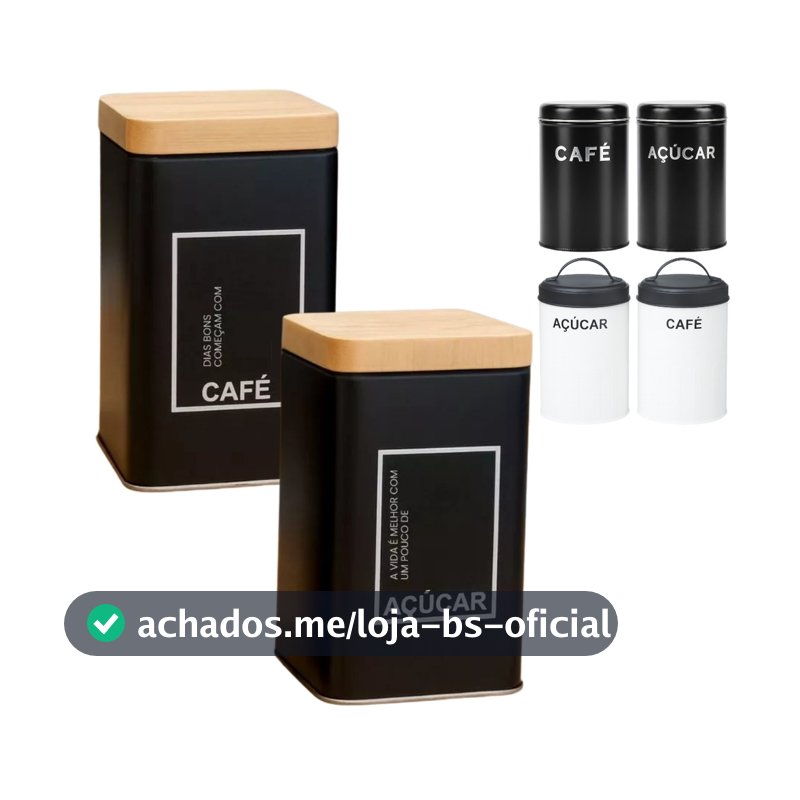 Jogo De Latas Para Açúcar e Café Potes Em Metal Organizador De Mantimentos Cozinha