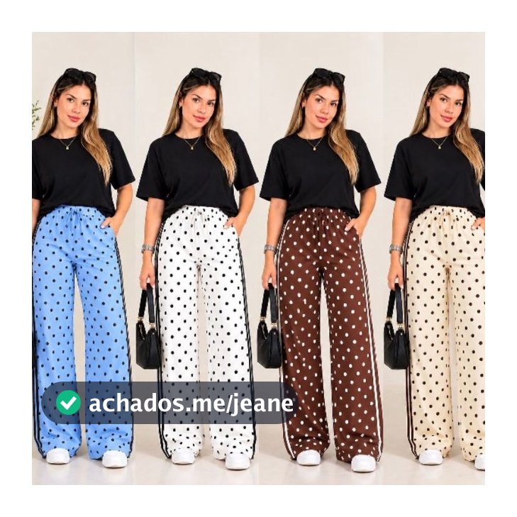 Calça Pantalona Feminina Poá Estampada Com Forro Tecido Fresco Moda Elegante