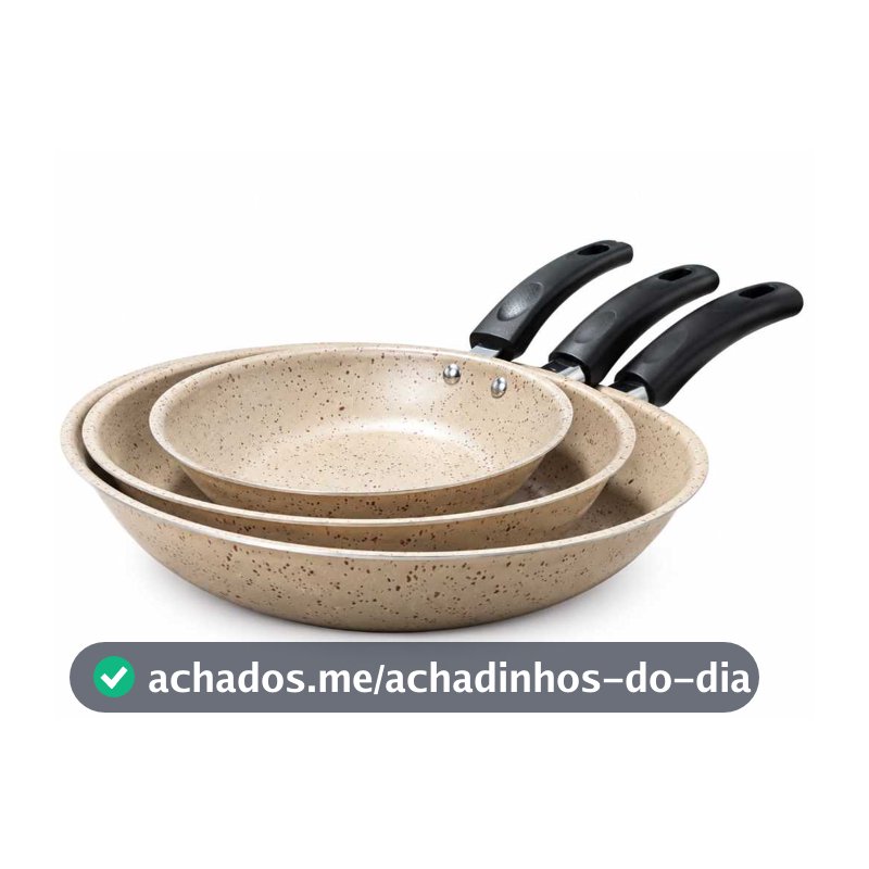 kit jogo frigideira francesa 3 peças antiaderente e 1 espátula, 14/18/22 creme,bege,vanilla, off white