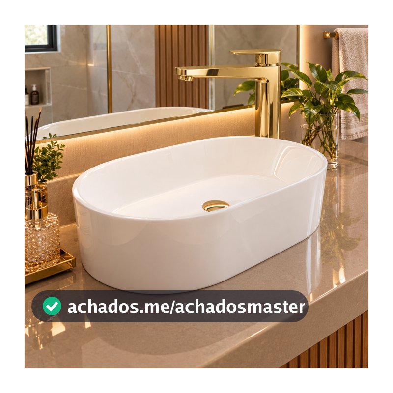 PROMOÇÃO Cuba Banheiro de Apoio Diamante Oval 43x25cm Branca Mármore Sintético Lavabo Movelove