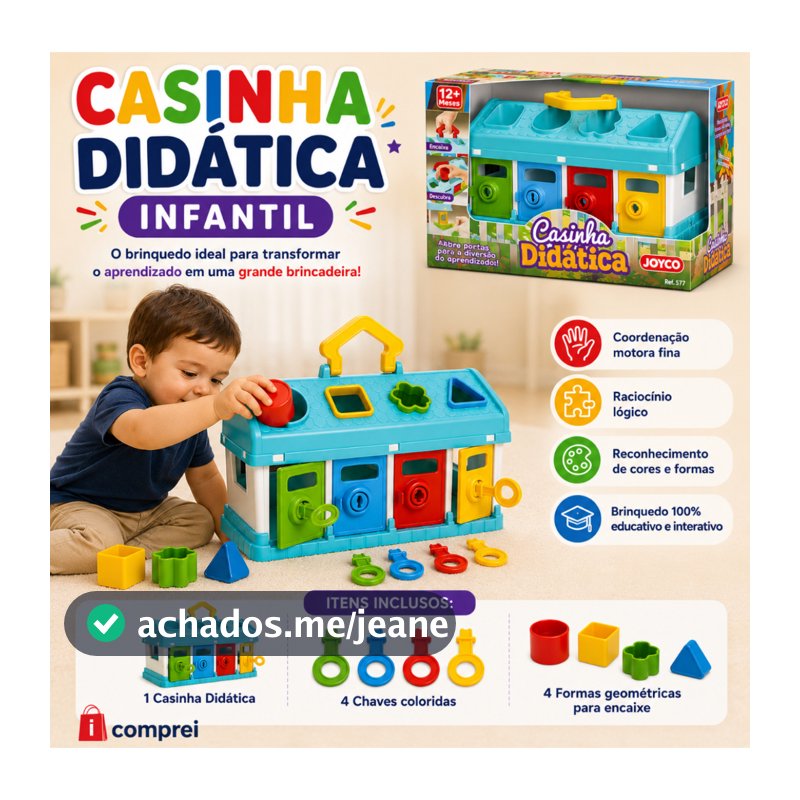 Brinquedo Educativo Casinha Didática Colorida Infantil Com Chaves E Formas Encaixe Divertida